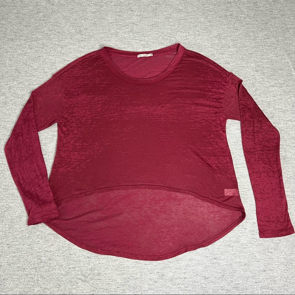 Light + Matter Red Long Sleeve Sheer Burgundy Blouse / Tee / Crop Top Medium